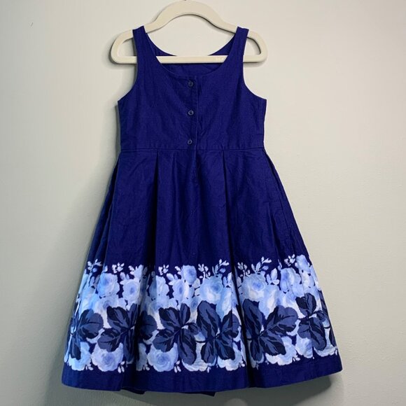JANIE AND JACK Moonlight Garden Dress Girls 5 5T Navy Blue Cotton Floral Lined - Picture 2 of 12